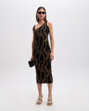 Versace Jeans Couture Чорна сукня міді в принт Chain Couture 77HAO978JS423