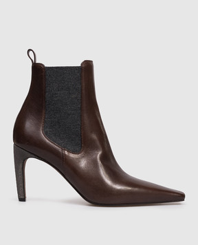 Brunello Cucinelli Коричневі шкіряні ботильйони з ланцюжком моніль MZORC3008P