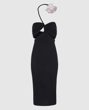 Magda Butrym Черное платье с аппликацией в виде розы DRESS20228424