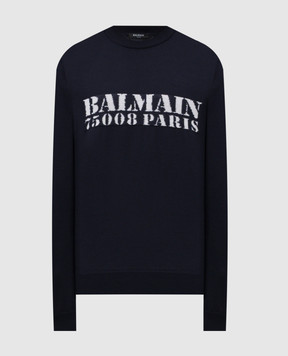 Balmain Синій джемпер з вовони мериноса FH1KD000KI84