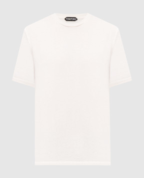 Tom Ford Бежева футболка з вишивкою монограми логотипа JCS001JMC002S23