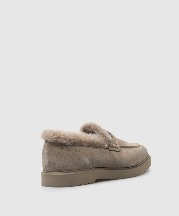 Brunello Cucinelli Бежеві замшеві лофери на хутрі з ланцюжком моніль MZSFG2569 зображення 3