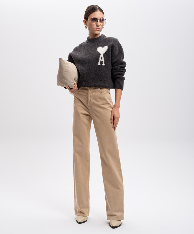 Ami Paris Серый свитер с шерстью альпаки с логотипом узором UKS025KN0032 изображение 2