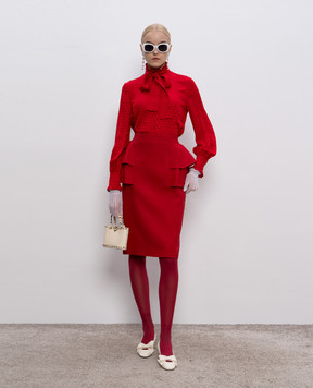 Valentino Червона спідниця з вовни та шовку з воланами 7B3RADJ51CF