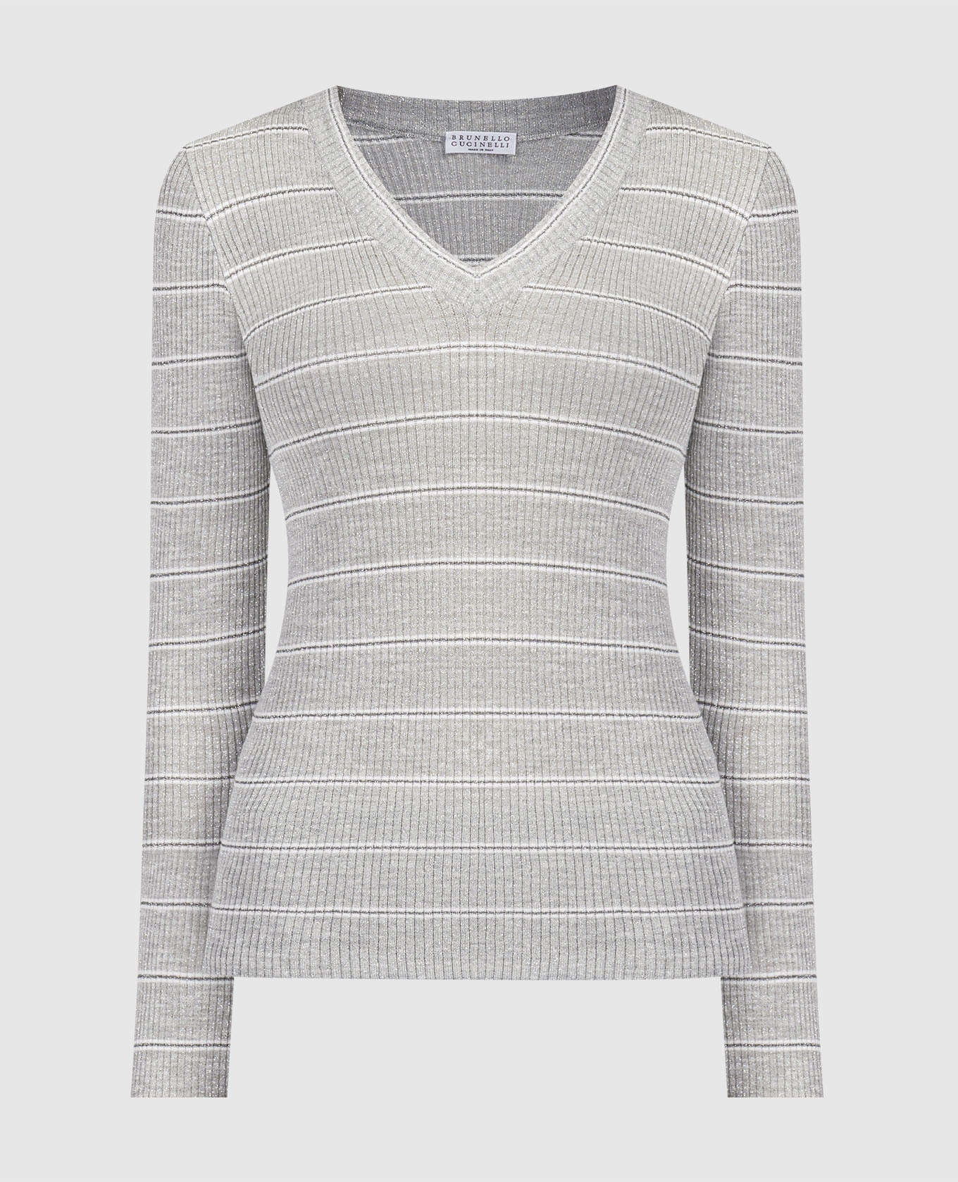 Gray linen striped pullover with lurex