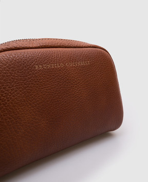 Brunello Cucinelli Коричневий шкіряний несесер з логотипом MWZIBU430