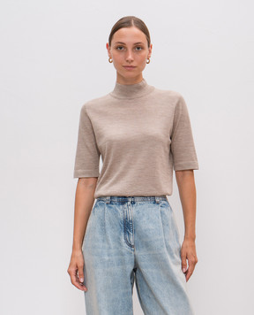 Brunello Cucinelli Бежевый топ из кашемира и шелка M13800004