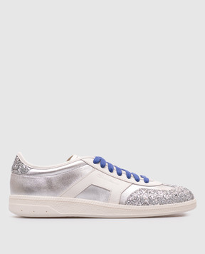 Santoni Серебристые кожаные кроссовки с глитером WBPL61398PNNTHWY