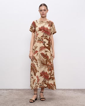 Max Mara Weekend Бежева сукня REVERE із шовку в квітковий принт REVERE