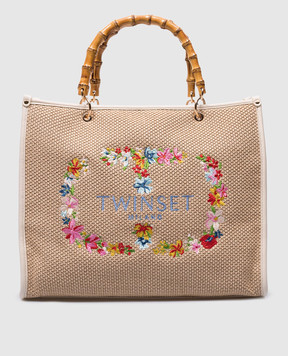 Twinset Бежевая сумка-тоут Bloom с вышивкой логотипа 241TB7330