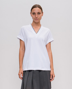 Brunello Cucinelli Біла футболка з ланцюжком моніль M0T18BD222