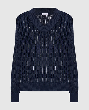 Brunello Cucinelli Синий ажурный пуловер с цепочкой мониль MSB581812