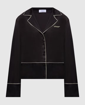 Off-White Коричнева блуза з шовком з вишивкою логотипа OWGE028S25FAB001