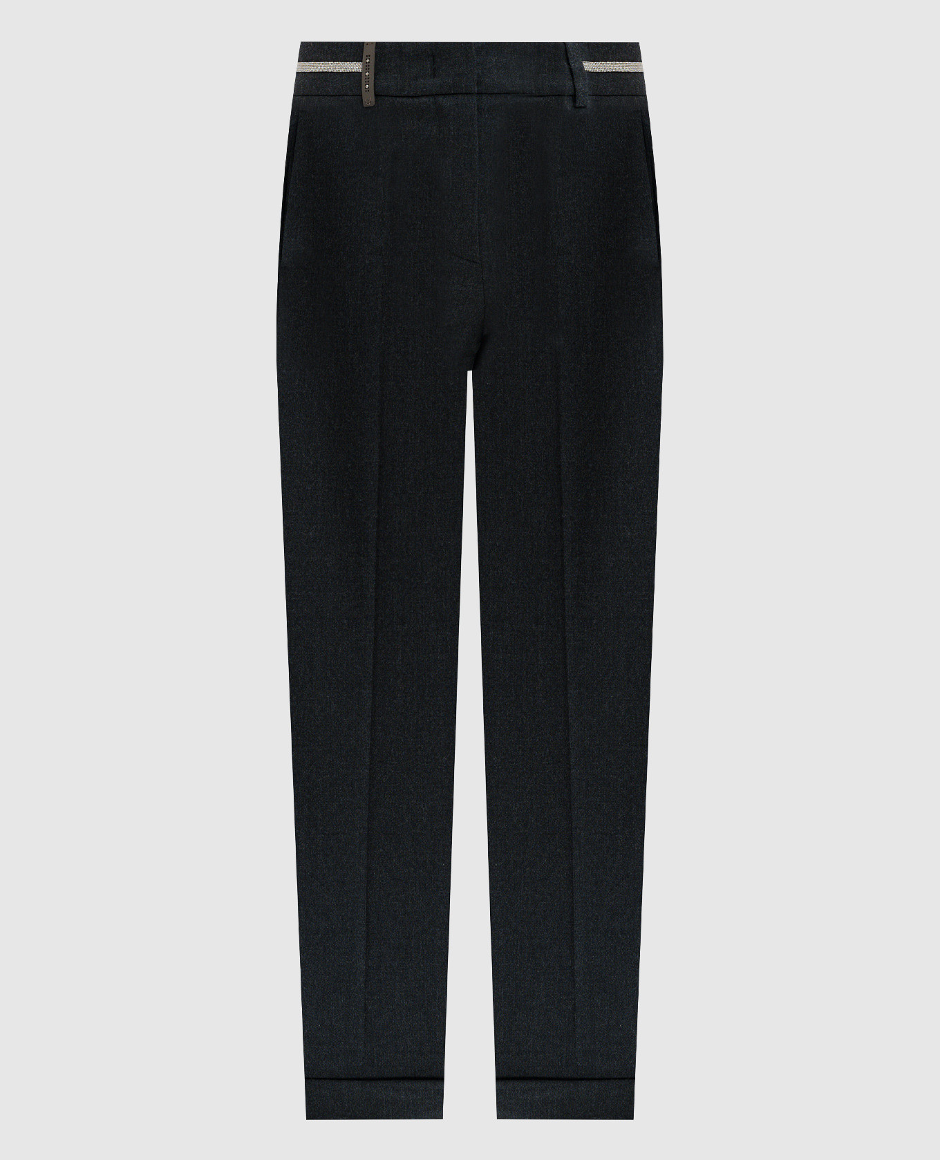 

Черные брюки с шерстью с цепочкой мониль, Черный, Прямые брюки