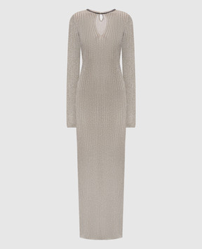 Brunello Cucinelli Бежева сукня максі з люрексом M8S762A90