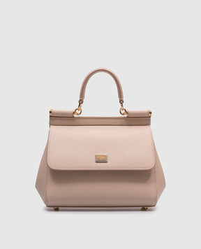 Dolce&Gabbana Бежевая кожаная сумка Sicily с логотипом BB6003B1001