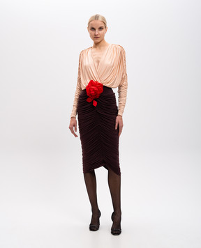 Magda Butrym Бежева сукня міді з драпіруванням з брошкою DRESS05116924