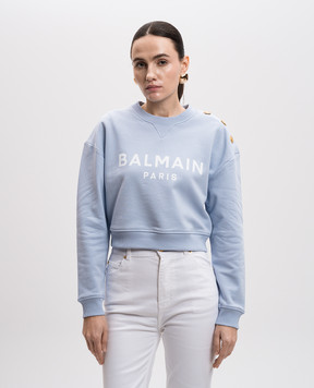 Balmain Голубой свитшот с принтом логотипа EEF1JQ002BB02