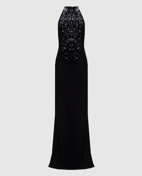 Brunello Cucinelli Чорна сукня з шовком з паєтками MA029A5342