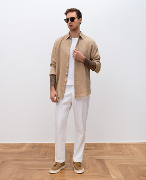 Canali Бежевая рубашка из льна GM02128CSL7077