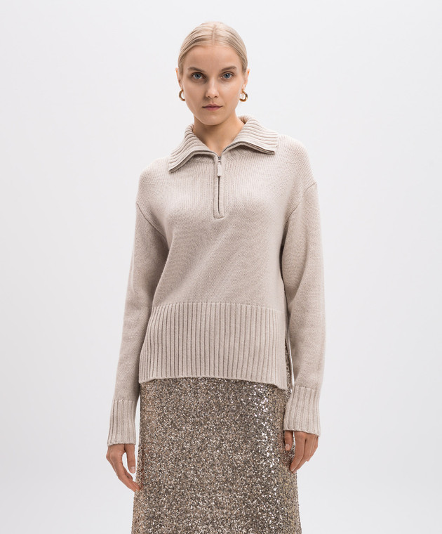 Allude Бежевый свитер из шерсти и кашемира с воротником 24517644 изображение 3