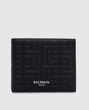 Balmain Чорне шкіряне портмоне з логотипом DM1NM061LPSE