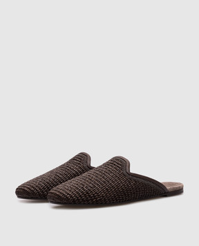 Brunello Cucinelli Коричневые мюли из рафии с цепочкой мониль. MZ39C2904