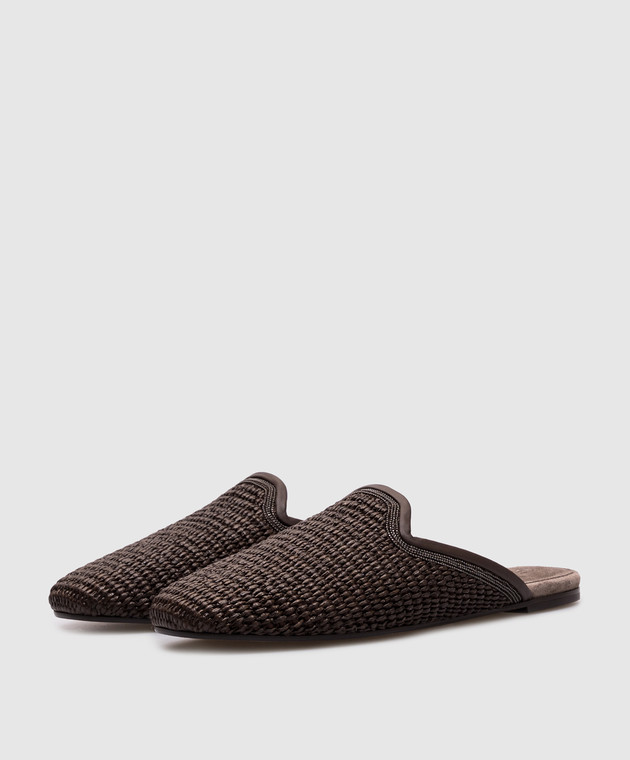 Brunello Cucinelli Коричневые мюли из рафии с цепочкой мониль MZ39C2904 изображение 2
