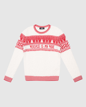 Versace Дитячий білий жакардовий светр Fair Isle з вовни 10184491A13154