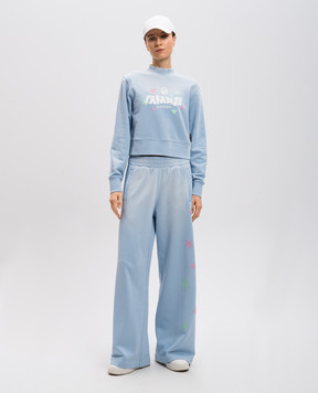 Palm Angels Голубые спортивные штаны с принтом Paradise PWCH025S25FLE001