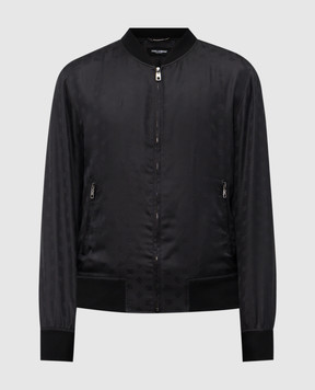 Dolce&Gabbana Чорний бомбер із шовку у візерунок G9PD5TFJ1JY