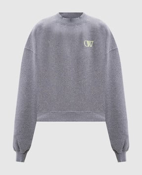 Off-White Серый меланжевый свитшот с вышивкой монограммы логотипа OWBA075S25FLE004