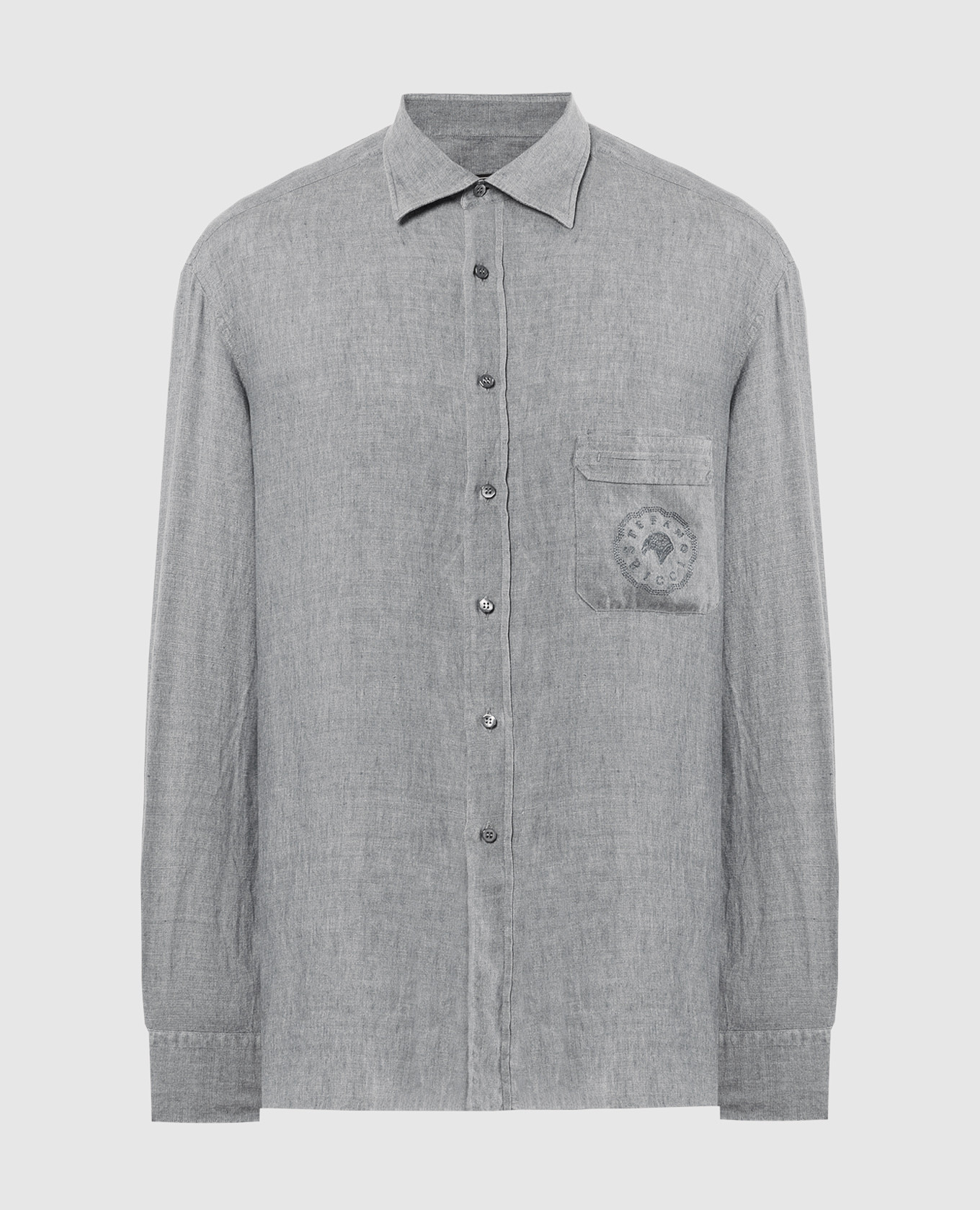 Gray linen shirt with logo embroidery