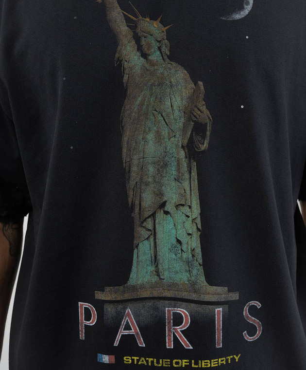 Balenciaga - Черная футболка PARIS LIBERTY с винтажным эффектом