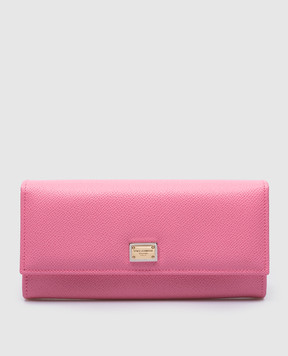 Dolce&Gabbana Рожевий шкіряний гаманець з металевим логотипом BI0087A1001