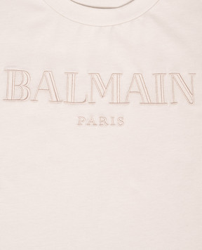 Balmain Дитяча бежева футболка з вишивкою логотипа BX8P41Z31861214