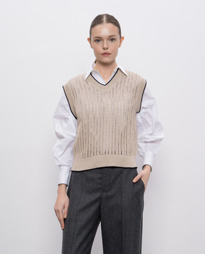 Brunello Cucinelli Бежевый ажурный жилет с цепочкой мониль MSB582002