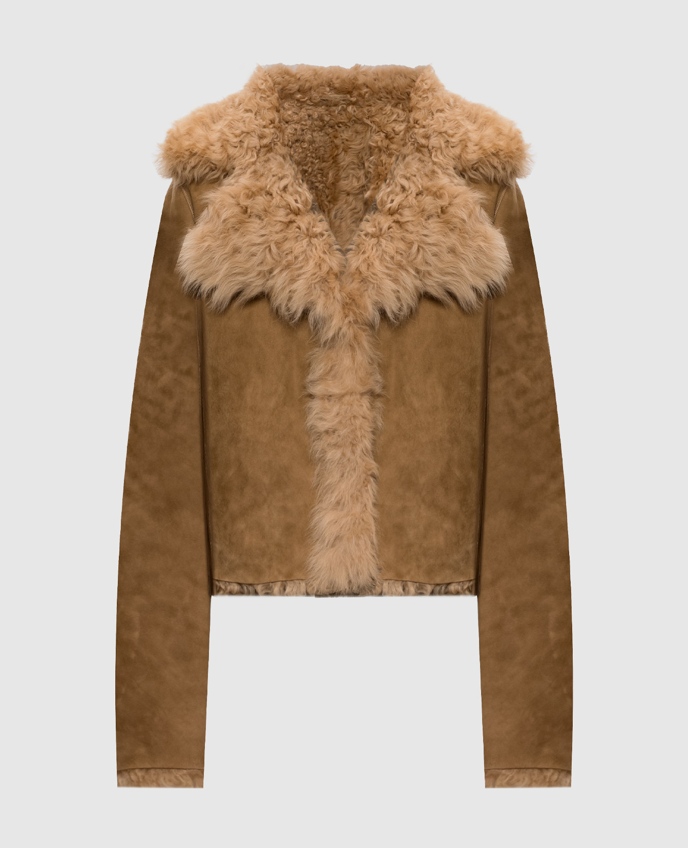 

Коричневая двусторонняя укороченная дубленка, Коричневый, Дубленки