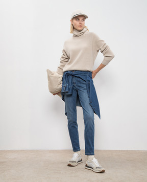 Brunello Cucinelli Бежевий светр з кашеміру з ланцюжком моніль M12175403