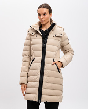 Mackage Бежевый пуховик с кожаными вставками с логотипом FARREN