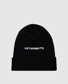 Vetements Черная шапка из шерсти с вышивкой логотипа UA65HA110B
