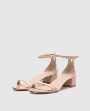 Stuart Weitzman Бежевые кожаные лакированные босоножки NUDIST BLOCK SK860