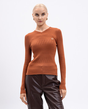 Twinset Коричневый пуловер в рубчик 252TP3241