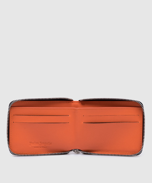 Palm Angels Черный кожаный кошелек с контрастным принтом логотипа PMNC025F24LEA001 изображение 3