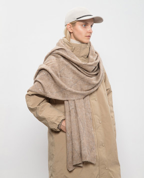 Brunello Cucinelli Бежевый палантин с шерстью и кашемиром с пайетками MBP110889