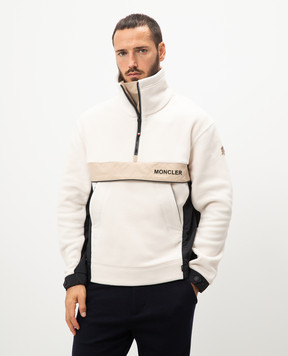 Moncler Grenoble Бежевый комбинированный свитер с логотипом J20978G0001389AK8