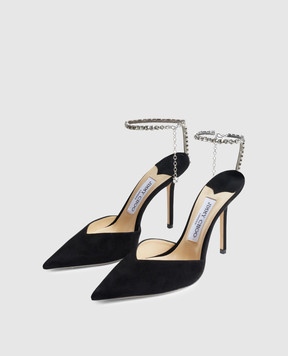 Jimmy Choo Чорні замшеві слінгбеки Saeda з кристалами SAEDA100EWA