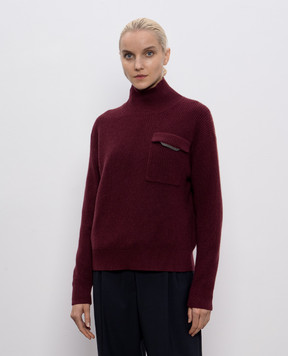 Brunello Cucinelli Бордовий светр з кашеміру з ланцюжком моніль M12721704P