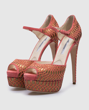 Brian Atwood Розовые кожаные туфли с кристаллами TRIBECA