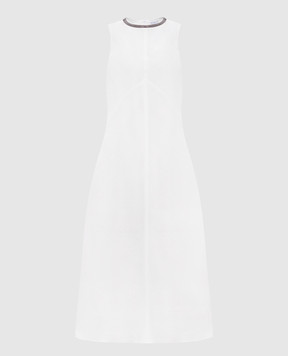 Brunello Cucinelli Біла сукня міді з льоном з ланцюжком моніль MPH26AFR61